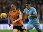Diogo Jota of Wolverhampton Wanderers battles with Tyias Browning of Sunderland in the Championship on December 9, 2017