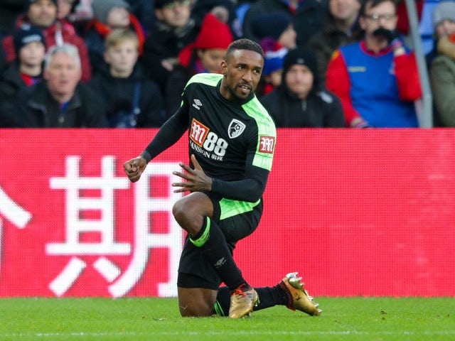 Jermain Defoe celebrates after opening the scoring in the Premier League match between Crystal Palace and Bournemouth on December 9, 2017