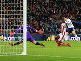 Son Heung-min scores Tottenham Hotspur's second goal in their Premier League match against Stoke City on December 9, 2017