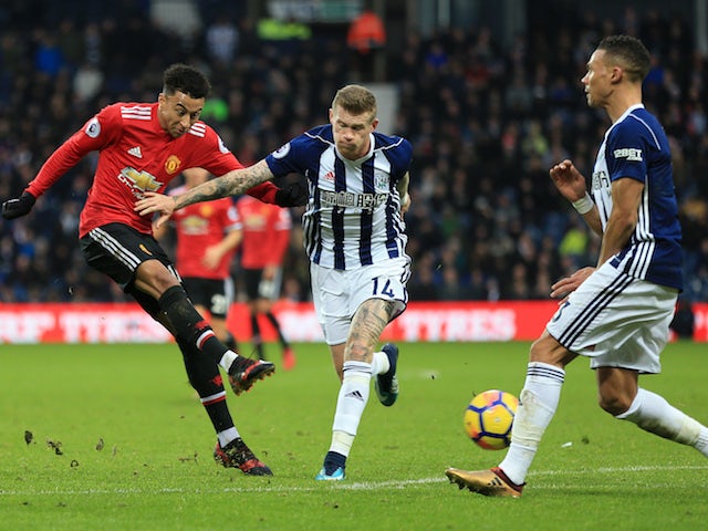 Jesse Lingard scores the second during the Premier League game between West Bromwich Albion and Manchester United on December 17, 2017