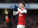 Mesut Ozil celebrates getting the opener during the Premier League game between Arsenal and Newcastle United on December 16, 2017