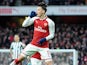 Close-up shot of Mesut Ozil celebrating his opener during the Premier League game between Arsenal and Newcastle United on December 16, 2017