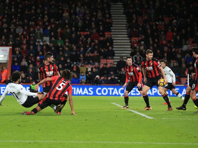 Mohamed Salah grabs the third during the Premier League game between Bournemouth and Liverpool on December 17, 2017