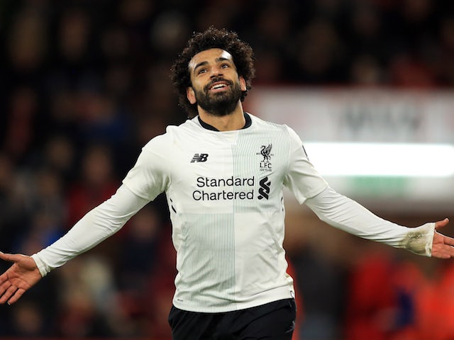 Mohamed Salah celebrates scoring during the Premier League game between Bournemouth and Liverpool on December 17, 2017