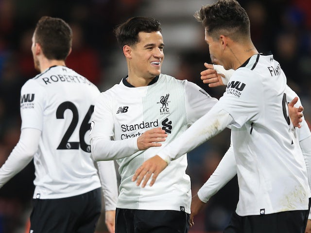 Philippe Coutinho celebrates scoring during the Premier League game between Bournemouth and Liverpool on December 17, 2017