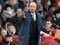 Rafael Benitez gives instructions during the Premier League game between Arsenal and Newcastle United on December 16, 2017