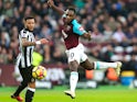 West Ham United's Michail Antonio heads wide during the Premier League match against Newcastle United on December 23, 2017