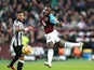 West Ham United's Michail Antonio heads wide during the Premier League match against Newcastle United on December 23, 2017