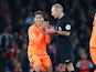 Roberto Firmino protesteth during the Premier League game between Arsenal and Liverpool on December 22, 2017