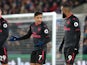 Alexis Sanchez asks Alexandre Lacazette where his team were during his goal celebration during the Premier League game between Crystal Palace and Arsenal on December 28, 2017