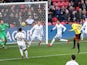 Andre Carrillo scores the opener during the Premier League game between Watford and Swansea City on December 30, 2017