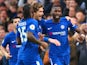 Antonio Rudiger celebrates with teammates after scoring during the Premier League game between Chelsea and Stoke City on December 30, 2017