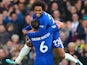 Danny Drinkwater celebrates with Willian after scoring the second during the Premier League game between Chelsea and Stoke City on December 30, 2017