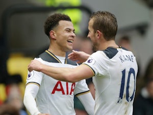 Tottenham Hotspur midfielder Dele Alli celebrates with Harry Kane during the Premier League clash with Watford at Vicarage Road on January 1, 2017
