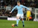 Kevin De Bruyne in action during the Premier League game between Newcastle United and Manchester City on December 27, 2017