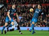 The ball appears to hit the arm of Maya Yoshida during the Premier League game between Manchester United and Southampton on December 30, 2017