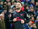 Shkodran Mustafi celebrates scoring the opener during the Premier League game between Crystal Palace and Arsenal on December 28, 2017