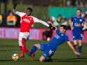 Leicester City defender Aleksandar Dragovic and Fleetwood Town forward Devante Cole in the FA Cup third round on January 6, 2018
