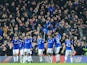 The Toffees celebrate their equaliser during the FA Cup game between Liverpool and Everton on January 5, 2018