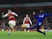 Hector Bellerin scores the Gunners' equaliser during the Premier League game between Arsenal and Chelsea on January 3, 2018