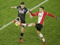 Martin Kelly and Dusan Tadic in action during the Premier League game between Southampton and Crystal Palace on January 2, 2018