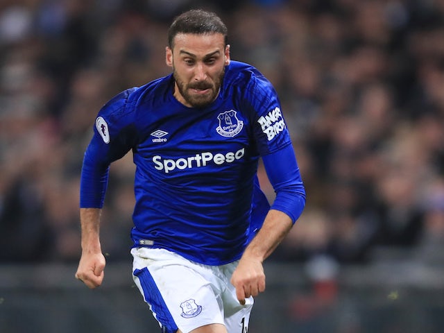 Cenk Tosun in action during the Premier League game between Tottenham Hotspur and Everton on January 13, 2018