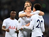 Christian Eriksen celebrates grabbing the fourth during the Premier League game between Tottenham Hotspur and Everton on January 13, 2018