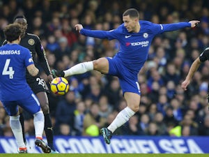 Eden Hazard in action during the Premier League game between Chelsea and Leicester City on January 13, 2018
