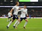 Harry Kane celebrates with Son Heung-min after scoring the second during the Premier League game between Tottenham Hotspur and Everton on January 13, 2018