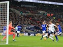 Harry Kane scores his second during the Premier League game between Tottenham Hotspur and Everton on January 13, 2018