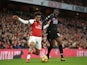 Alex Iwobi and Bakary Sako in action during the Premier League game between Arsenal and Crystal Palace on January 20, 2018