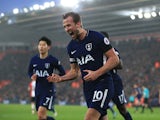 Harry Kane celebrates his equaliser during the Premier League game between Southampton and Tottenham Hotspur on January 21, 2018