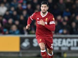 Emre Can in action during the Premier League game between Swansea City and Liverpool on January 22, 2018