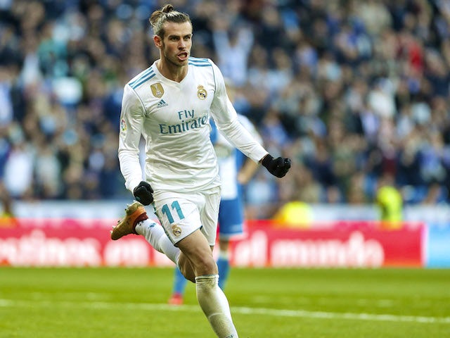 Gareth Bale celebrates scoring during the La Liga game between Real Madrid and Deportivo La Coruna on January 21, 2018