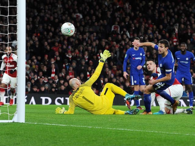 Arsenal midfielder Granit Xhaka scores the winner in his side's EFL Cup semi-final with Chelsea at the Emirates Stadium on January 24, 2018
