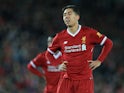 Liverpool striker Roberto Firmino reacts during his side's FA Cup fourth round clash with West Bromwich Albion at Anfield on January 27, 2018