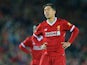 Liverpool striker Roberto Firmino reacts during his side's FA Cup fourth round clash with West Bromwich Albion at Anfield on January 27, 2018