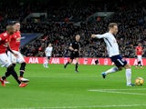 Christian Eriksen scores with just 11 seconds on the clock during the Premier League game between Tottenham Hotspur and Manchester United on January 31, 2018