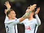 Kieran Trippier celebrates the second with Christian Eriksen during the Premier League game between Tottenham Hotspur and Manchester United on January 31, 2018