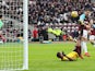 Javier Hernandez of West Ham United scores their first goal against Watford on February 10, 2018