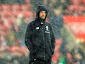 A hail-swept Jurgen Klopp during the Premier League game between Southampton and Liverpool on February 11, 2018