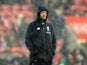 A hail-swept Jurgen Klopp during the Premier League game between Southampton and Liverpool on February 11, 2018