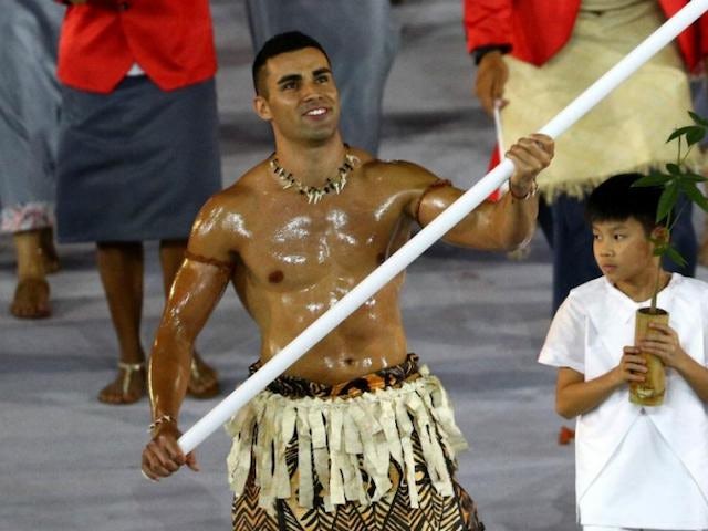 Bare-chested Tongan Pita Taufatofua at the opening ceremony for the Rio Olympics in 2016