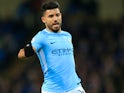 Sergio Aguero in action during the Premier League game between Manchester City and Leicester City on February 10, 2018