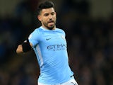 Sergio Aguero in action during the Premier League game between Manchester City and Leicester City on February 10, 2018
