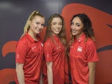 Team England's rhythmic gymnasts Mimi Cesar, Stephani Sherlock and Hannah Martin competing at the 2018 Commonwealth Games on the Gold Coast