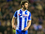 Will Grigg in action during the FA Cup game between Wigan Athletic and Manchester City on February 19, 2018