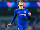 Marcos Alonso in action during the Premier League game between Manchester City and Chelsea on March 4, 2018