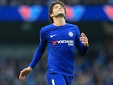 Marcos Alonso in action during the Premier League game between Manchester City and Chelsea on March 4, 2018