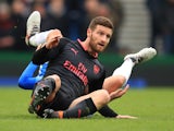 Big Shkodran Mustafi in action during the Premier League game between Brighton & Hove Albion and Arsenal on March 4, 2018